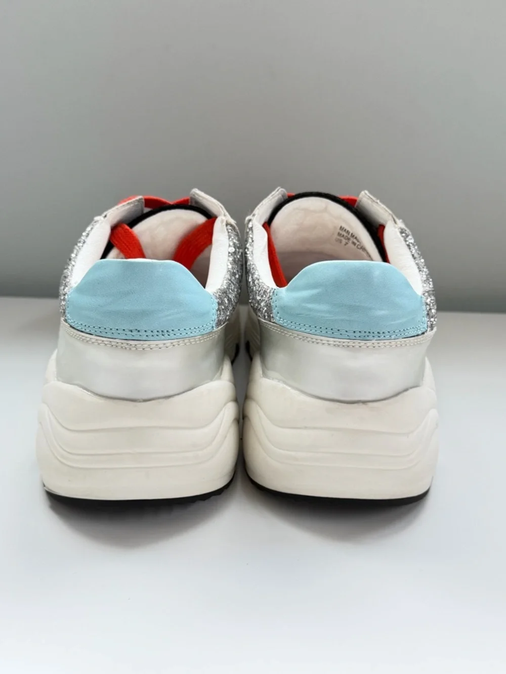 White Raven Glitter Star Sneakers 7 Chunky Platform Y2K Golden Goose Inspired